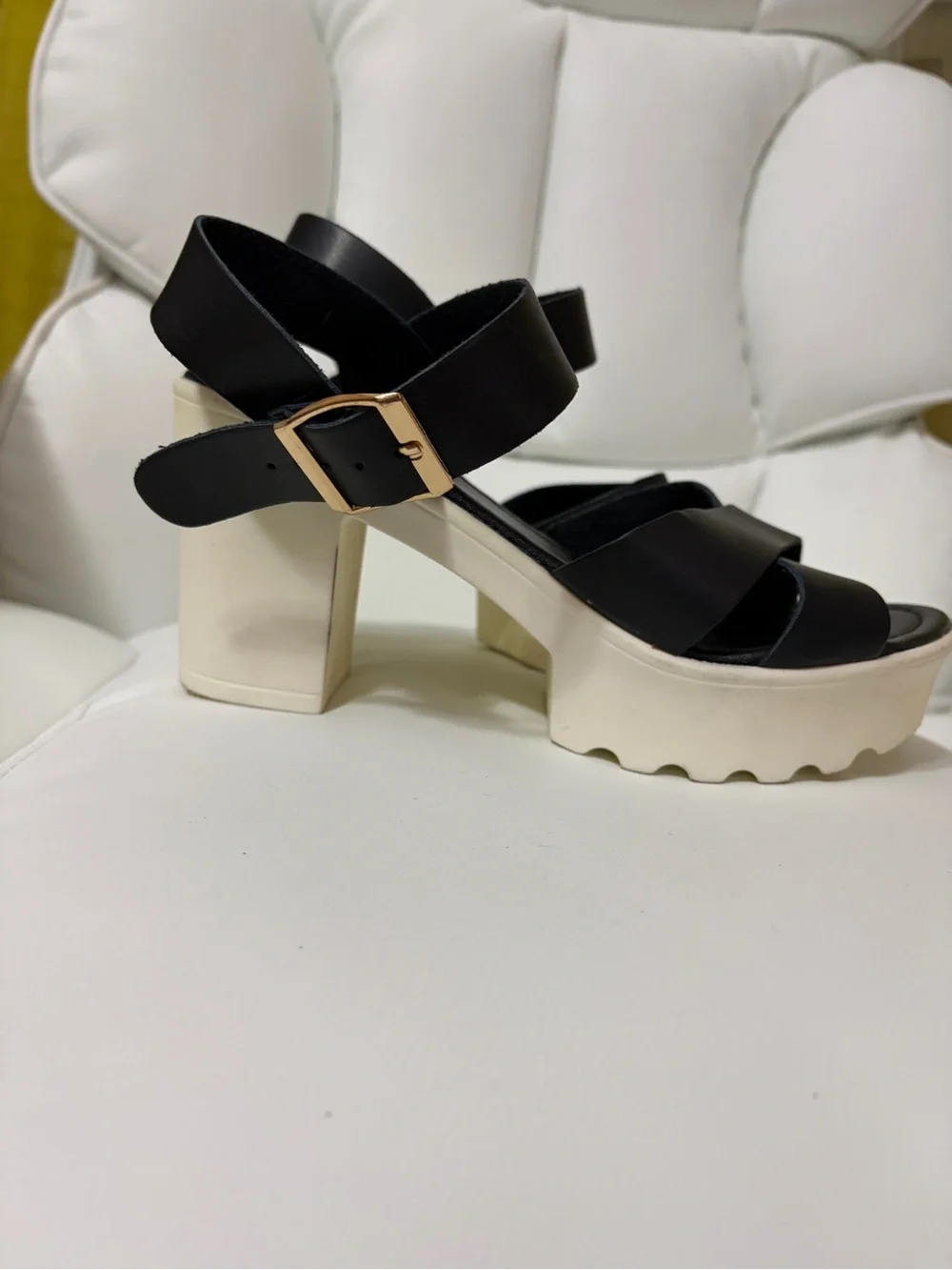 Refresh Black Strappy Platform Sandals with Cream Sole